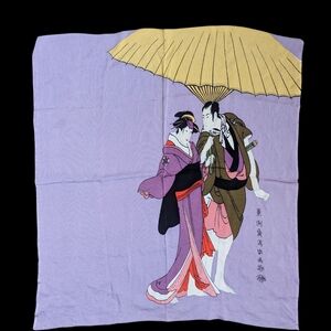 Elegant Japanese Print Scarf in Purple and Brown